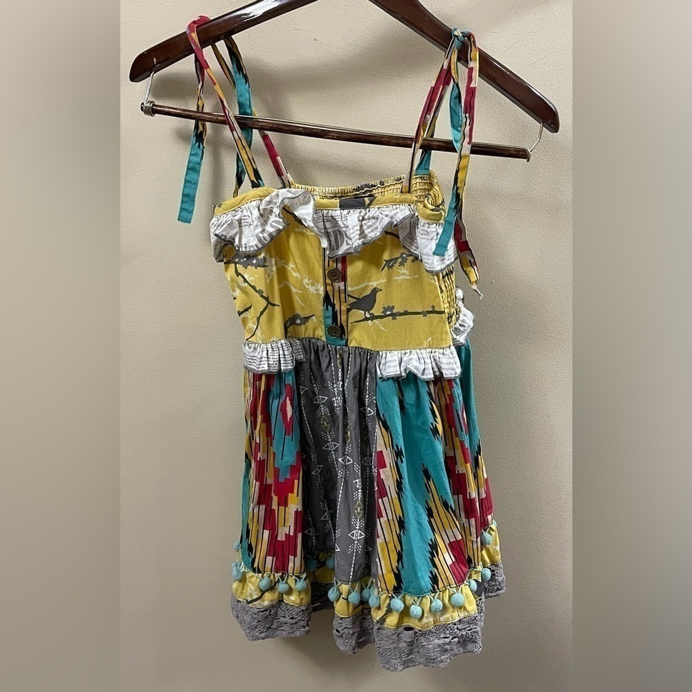 Mustard Pie Ruffle Tier Tie Knot Top Size 8
